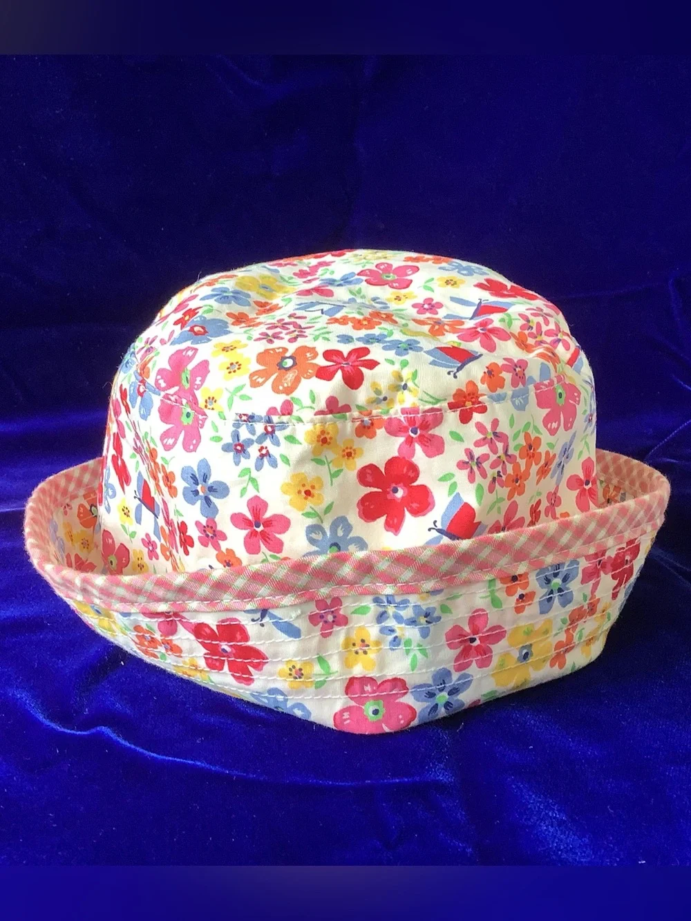Tommy Hilfiger Floral Cotton Bucket Hat with Pink Gingham Trim